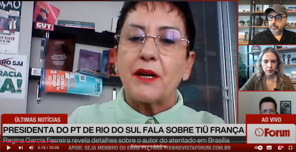 Regina Ferreira, presidente do Partido dos Trabalhadores em Rio do Sul faz falsas acusações